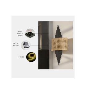 YENİ ASLI PİLLİ SİYAH OVAL RATTAN ABAJURLU APLİK