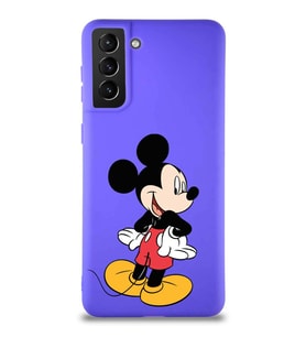 Samsung Galaxy S21 Plus Soft Premier Kapak Mickey Mouse-D Tasarımlı Silikon Kılıf - Mor (Şeffaf)