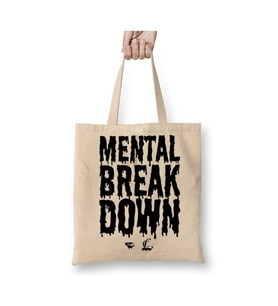 Mental Breakdown Beyaz Bez Çanta Uzun Saplı Alışveriş Çantası Plaj Çantası