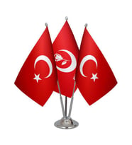 Masa Üstü Büyük Birlik Partisi Bayrağı Türk Bayrağı Üçlü Krom Direk Masa Bayrak Seti
