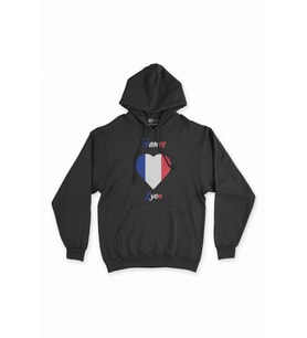 Lyon Fransa Bayraklı Kalpli Siyah Sweatshirt Hoodie