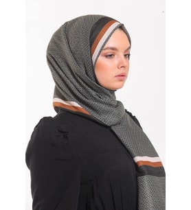 Geometrik Desen Pavia Seri Şal Eşarp Askısı ile Birlikte 90X200 cm Yeşil Krem-90