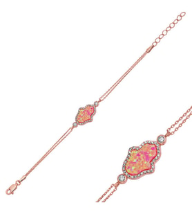 Gümüş Rose Pembe Opal Fatma Ana Eli Bileklik