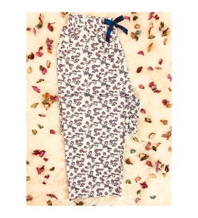 Çiçek Motifli Cepsiz Viskon Yazlık Kadın Pijama Altı (Beyaz)