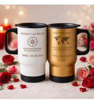 BK Gift Kişiye Özel Sevgili Çift Tasarımlı 2’li Kulplu Beyaz&Gold Çelik Termos Mug 450 ml -10, Sevgiliye Hediye, Sevgililer Günü Hediyesi