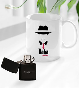 BK Gift Kişiye Özel Babalar Günü Hediyesi Baba Godfather Tasarımlı Kupa Bardak ve Benzinli Çakmak Seti-11 (Model 1)