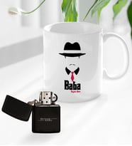 BK Gift Kişiye Özel Babalar Günü Hediyesi Baba Godfather Tasarımlı Kupa Bardak ve Benzinli Çakmak Seti-11 (Model 1)