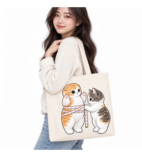 Mezura ile Ölçüm Yapan Kediler Baskılı Kanvas Çanta 35x40 cm – 260 Gr