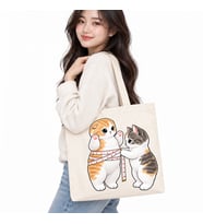 Mezura ile Ölçüm Yapan Kediler Baskılı Kanvas Çanta 35x40 cm – 260 Gr