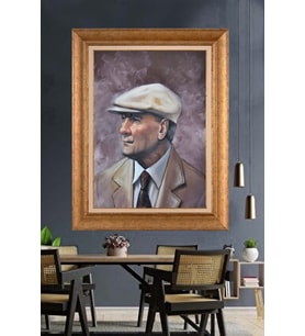 Altın Varaklı Çerçeveli Paspartulu Atatürk Tablo DC1222 (Gold)