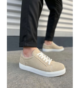 JY165 Elite Bağcıklı Süet Erkek Günlük Sneaker Ayakkabı SBT - Krem