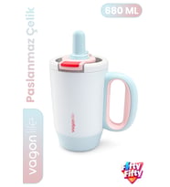 680 ML Tek Kapak Çift Kullanım Pipetli Rahat İçim Kulplu Paslanmaz Çelik Termos Mug FFVGN1113-680ML
