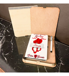 Sevgiliye En Güzel Hediye Ahşap Kutulu Defter Kalem Set 016