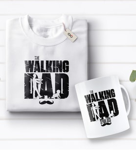 BK Gift Kişiye Özel The Walking Dad Tasarımlı Beyaz Tişört ve Kupa Seti-2 (Model 1)