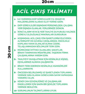 Metal Acil Çıkış Talimatı 20cm x 30cm A4 Büyüklüğünde Uyarı Levhası Yönlendirme Tabelası