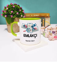 Emlakçı Tasarımlı Kişiye Özel Hediye Emlakçı Kupa Bardak Yeşil
