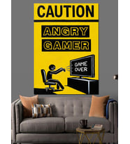 Sarı Gamer Uyarı Posteri Dekoratif Kanvas - Mdf Ahşap Tablo