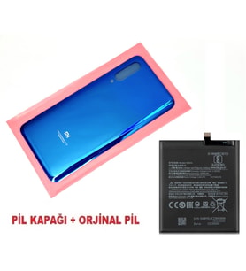 Tkgz Xiaomi Mi 9 Arka Kapak Batarya Pil Kapağı + PİL (CAM) MAVİ