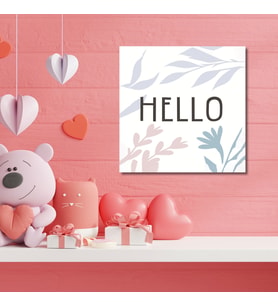 Tekli Kare Kanvas Çocuk Odası Soft Pembe Çizgisel  Hello Tablo