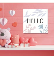 Tekli Kare Kanvas Çocuk Odası Soft Pembe Çizgisel  Hello Tablo
