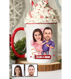 Sevgililere Romantik Hediye Karikatürlü Kırmızı Kupa Bardak