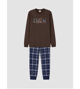 LCW Kids Kahverengi Bisiklet Yaka Erkek Çocuk Pijama Takım