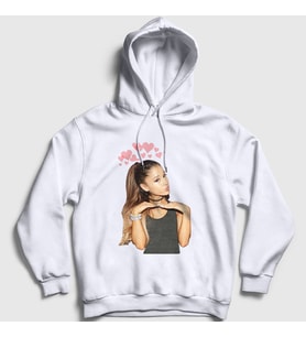 Presmono Unisex Beyaz Hearts Ariana Grande Kapüşonlu Sweatshirt 152427tt