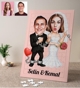 Gelin Damat Mahkum Karikatürlü Kişiye Özel Puzzle