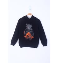 Toontoy Erkek Çocuk Boks Eldivenli Boğa Baskılı Sweatshirt (Siyah)