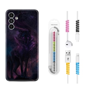 Samsung A23 A31 A32 A50 A51 A52 A53 A70 Kılıf Kablo Koruma Spiral Silikon Black Purple Wolf 1791