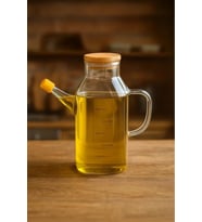 Bambu Kapaklı Yağdanlık 600ml, Şık ve Şeffaf Tasarım