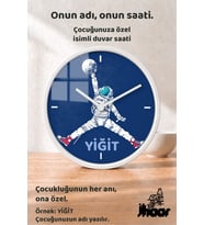 İsme Özel Basketbolcu Astronot Çocuk Odası Duvar Saati Orta Boy 30 cm Beyaz Camlı Sessiz