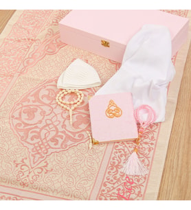 Lüks Ahşap Kutulu Seccade Seti -Pembe(37*20*8 cm,1.725 gr)