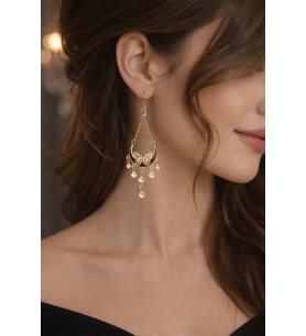 LUNA KELEBEK TAŞLI SALLANTILI KÜPE ÖZEL GÜN ŞIK KÜPE KRİSTAL TAŞLI SİYAH TAŞ DETAYLI HEDİYELİK (Rose Gold Altın)