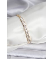 pilelistore 14K Gold Renk Kaplama Zirkon Taşlı Baget Model CM Kadın Bileklik - TJ-BB8126