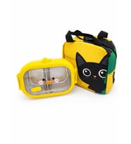Valkyrie 304 Paslanmaz Çelik Çocuk Beslenme Kabı Kedili Termal Çantalı 2 Bölmeli Lunch Box Yemek Kabı