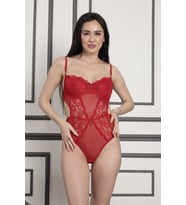 Yüksek Kalite Dantel İşlemeli Bodysuit (Kırmızı)