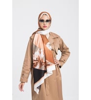 Çiçekli Desen Pavia Seri Şal Eşarp Askısı ile Birlikte 90X200 cm Krem Taba-90X20