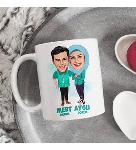 Kişiye Özel Sevgilim ve Ben Esprili Karikatürlü Bardak