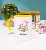 Flamingo Tasarımlı Kişiye Özel Flamingo Kupa Bardak Sarı
