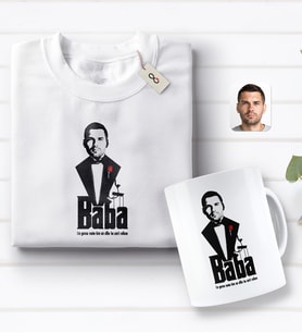 BK Gift Kişiye Özel Godfather Baba Tasarımlı Beyaz Tişört ve Kupa Seti-3 (Model 1)