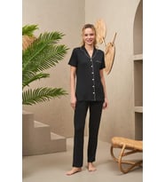 Pjs 25186 Kadın Yakalı Düğmeli Puantiyeli Kısa Kollu Pijama Takım