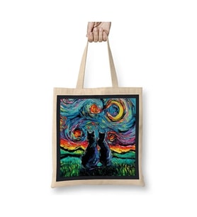 Cat Van Gogh's Cats Kedi Bez Çanta Uzun Saplı Alışveriş Çantası Plaj Çantası (Beyaz)