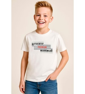 Breeze Erkek Çocuk Tişört Yansıma Efekti Yazı Baskılı 8-14 Yaş, Ekru