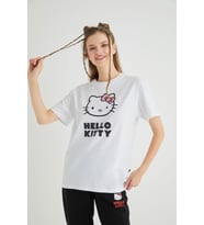 Lisanslı Baskılı Basic Beyaz T-shirt Kalıp Pamuk
