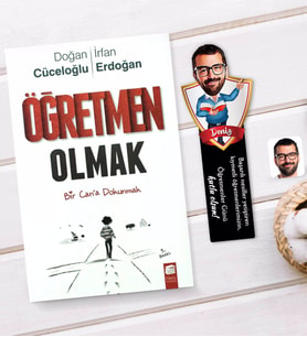 BK Gift Kişiye Özel Erkek Öğretmen Karikatürlü Ahşap Kitap Ayracı Ve Öğretmen Olmak Kitabı Hediye Seti-2