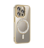 Apple iPhone 15 Pro Max Uyumlu Kılıf Pırlanta Taş Tasarımlı M-safe Şarj Özellikli Zore Karetta Silikon Kapak (Gold)