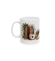 Kitap ve Kahve Temalı Kedi Tasarımlı A Sınıf Porselen Kupa 330 ml KF07102630