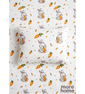 More Home % 100 pamuklu Bebek 90x90 Müslin örtü +35x45 Yastık Kılıfı Havuç Yiyen Tavşan
