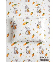 More Home % 100 pamuklu Bebek 90x90 Müslin örtü +35x45 Yastık Kılıfı Havuç Yiyen Tavşan
